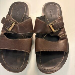 Cole Haan Men's Brown Leather Buckle Slide Sandals